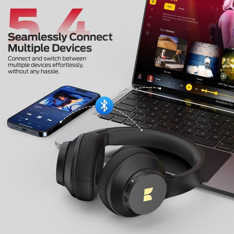 Monster Mission 100 Wireless Over Ear Headphones, Bluetooth 5.4, Deep Bass & 40H Playtime
