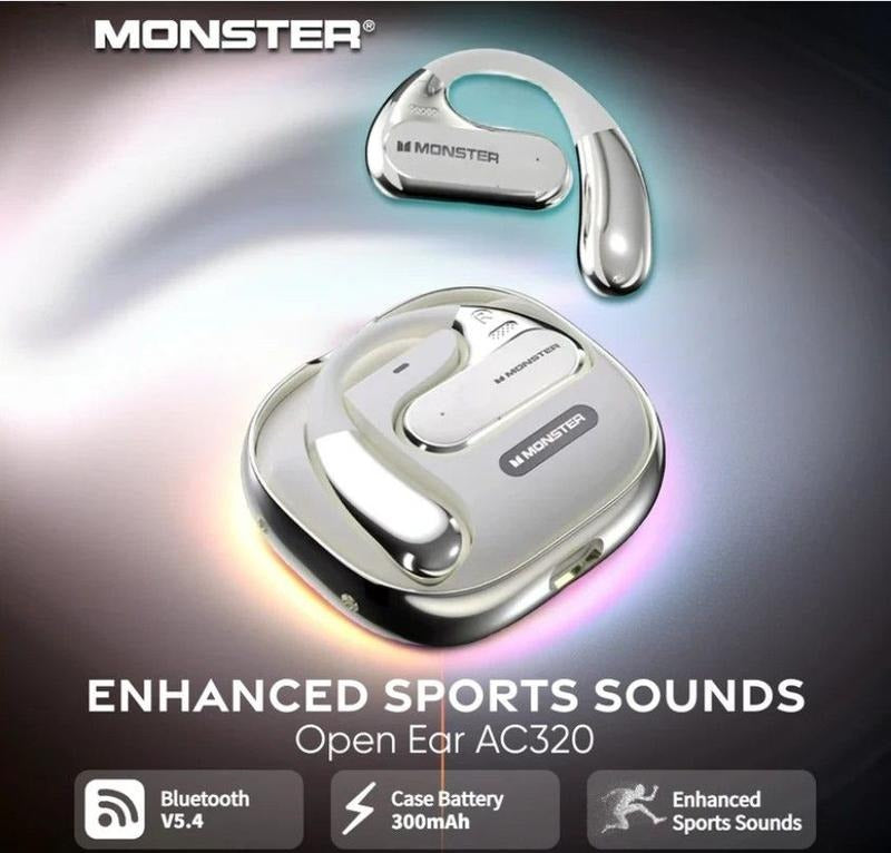 Monster AC320 Open-Ear Wireless Earbuds - Bluetooth 6.0 Headphones with Deep Bass