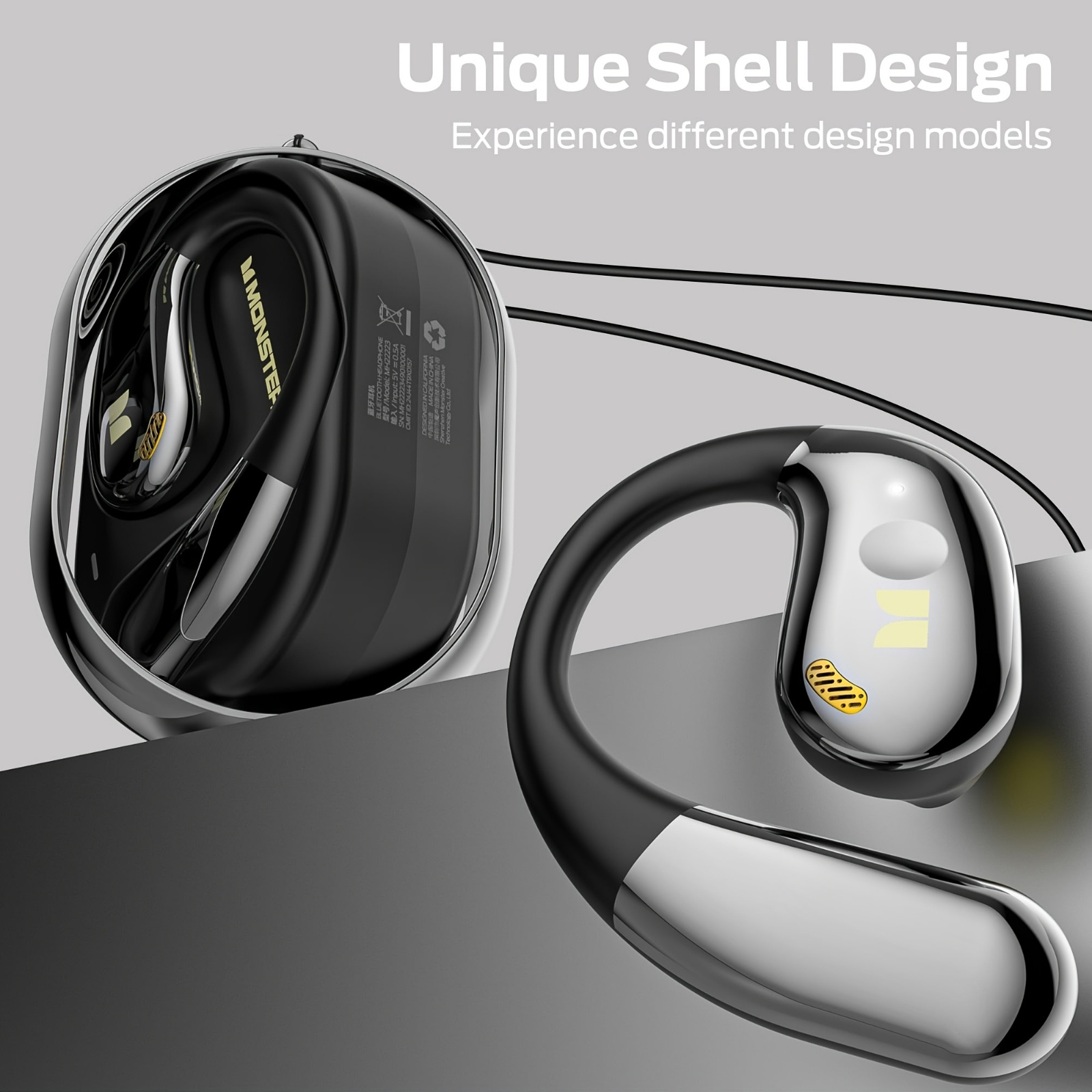 Monster AC360 Open Ear Rotary Earphones, Wireless 5.4, 24H Playtime & Touch Control with Lanyard