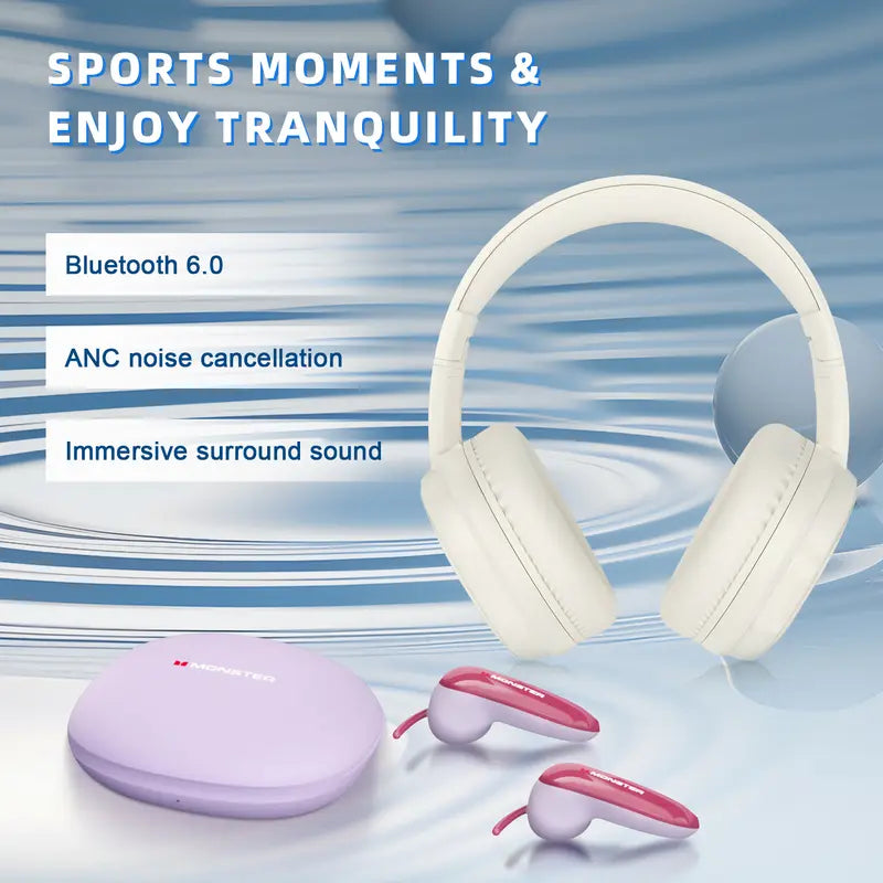 Monster Mission 100 2-in-1 Combo: Over-Ear Headphones & Wireless Earbuds