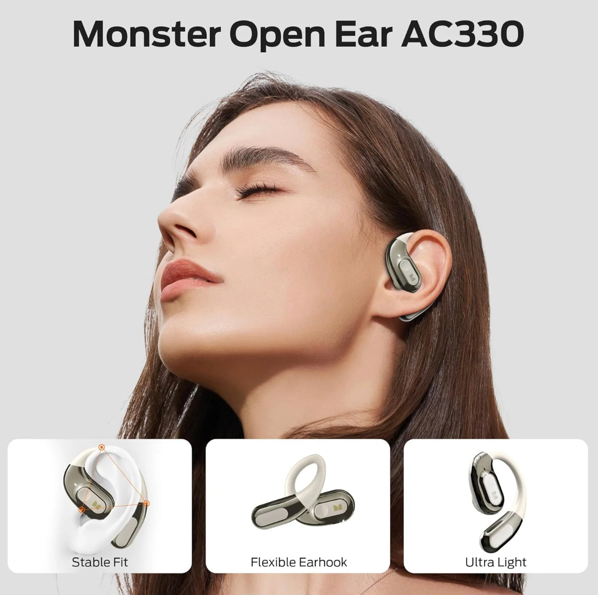 Monster AC330 Open-Ear Wireless Earbuds - Bluetooth 5.4 with 24H Playtime