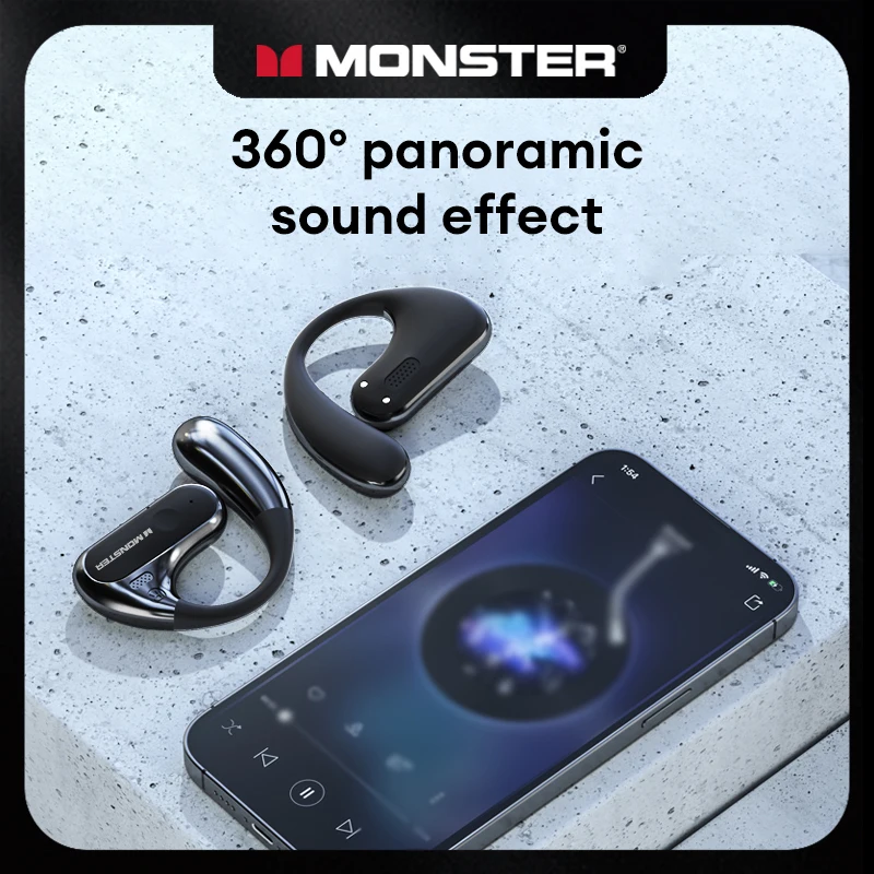 Monster AC320 Open-Ear Wireless Earbuds - Bluetooth 6.0 Headphones with Deep Bass
