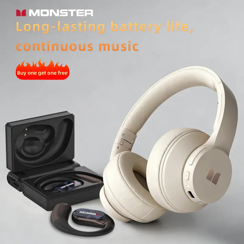Monster Mission 100 Bluetooth Headphones Combo - Over-Ear & Sport Earbuds Set
