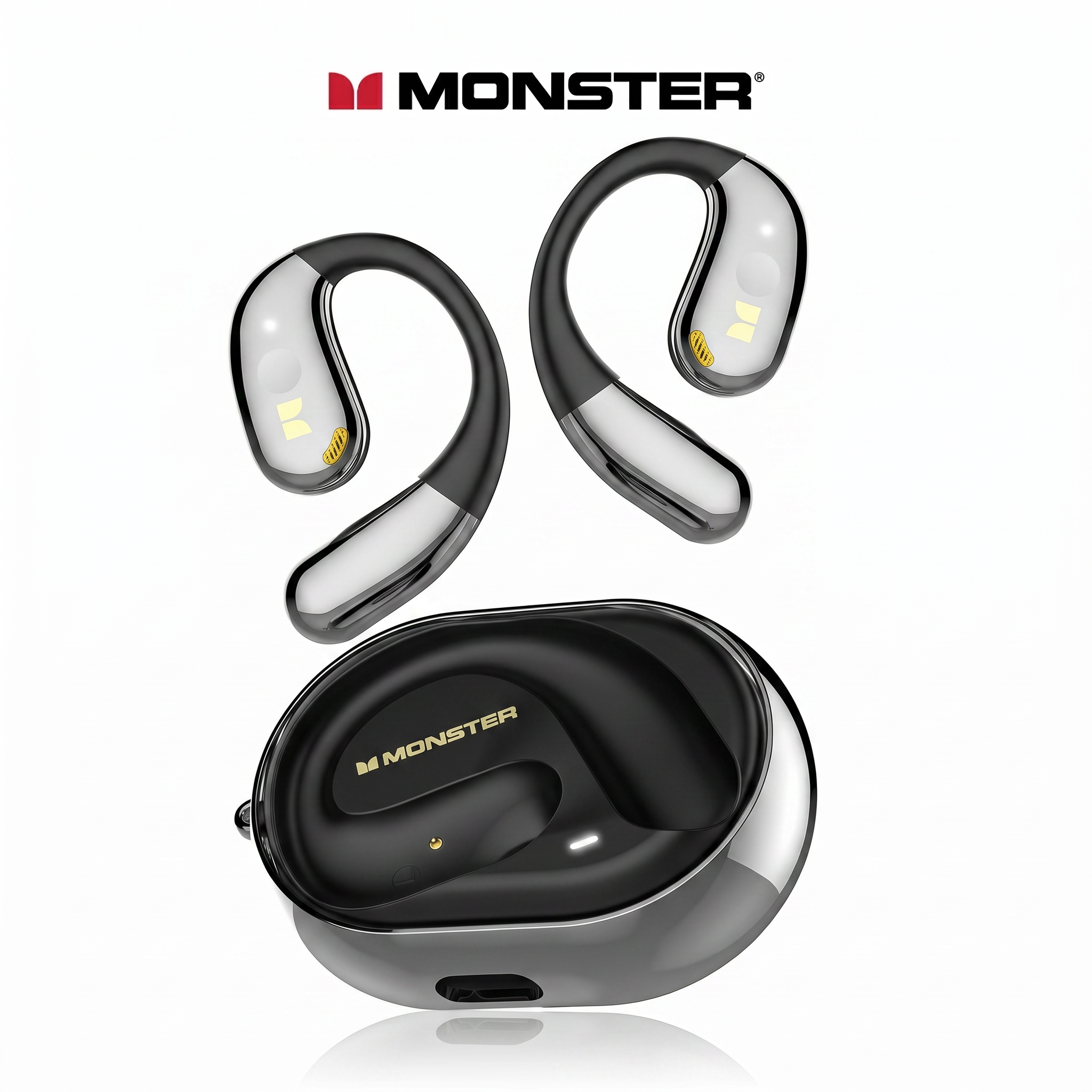 Monster AC360 Open Ear Rotary Earphones, Wireless 5.4, 24H Playtime & Touch Control with Lanyard
