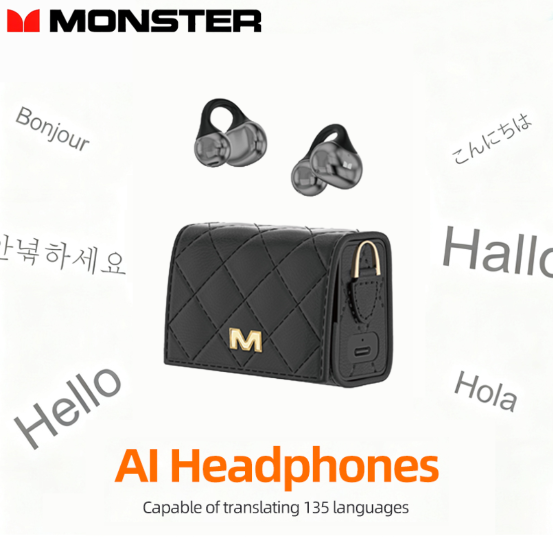 Monster AC739 Open Ear Clip-On Earbuds, Bluetooth 6.0 Wireless Headphones, 100H Playtime & Powerful Bass