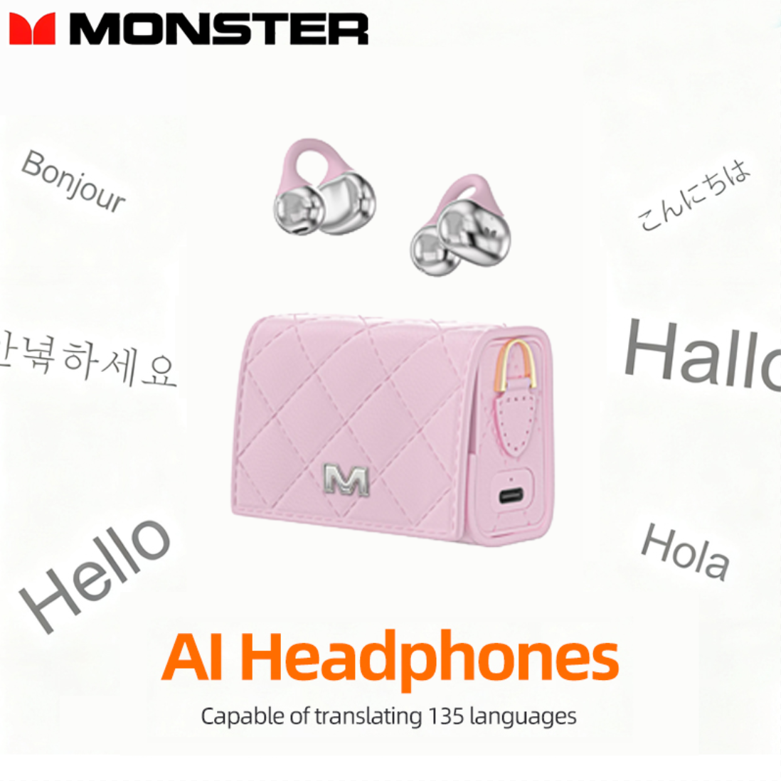 Monster AC739 Open Ear Clip-On Earbuds, Bluetooth 6.0 Wireless Headphones, 100H Playtime & Powerful Bass
