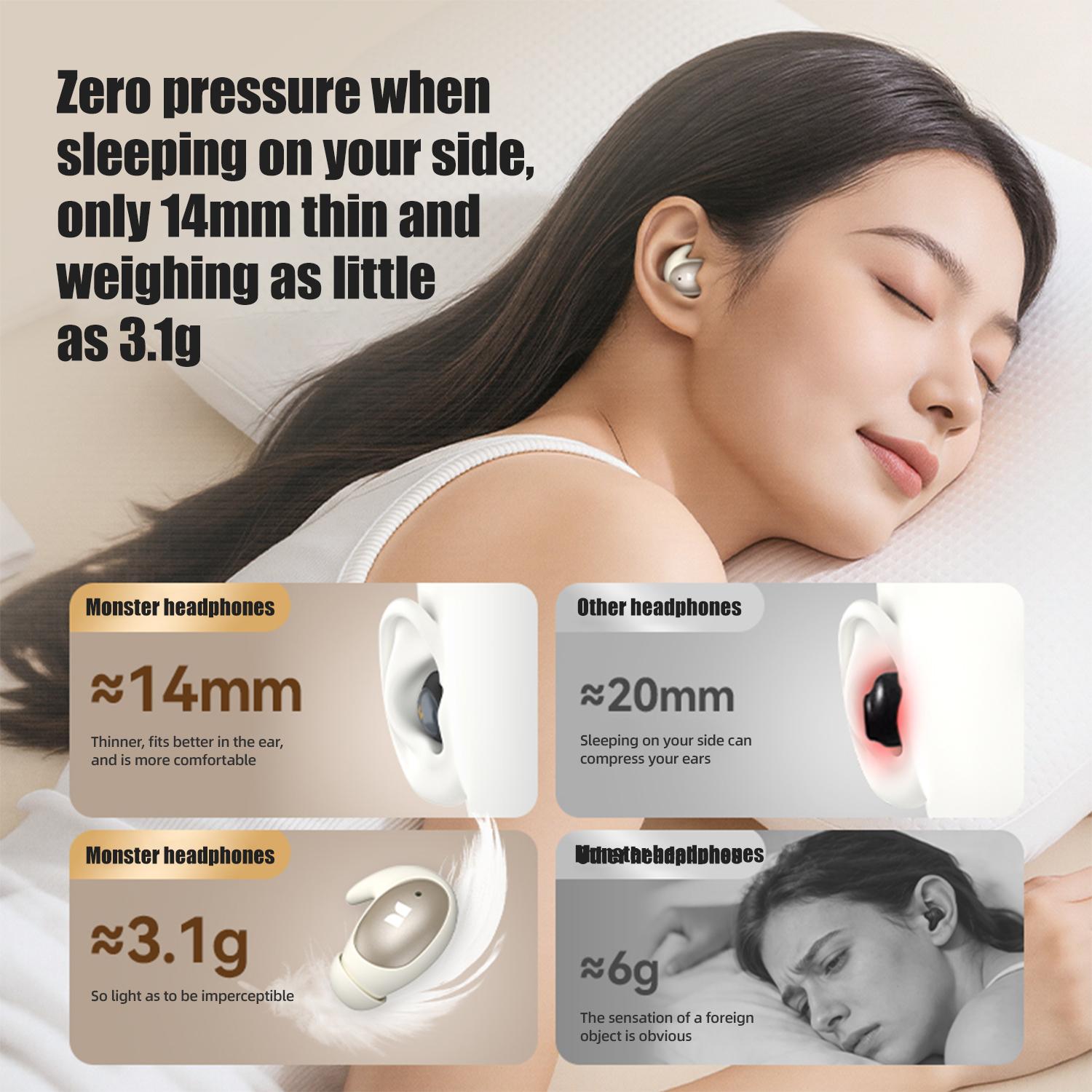 Monster W57 Sleep Earbuds - Ultra-Thin for Side Sleepers