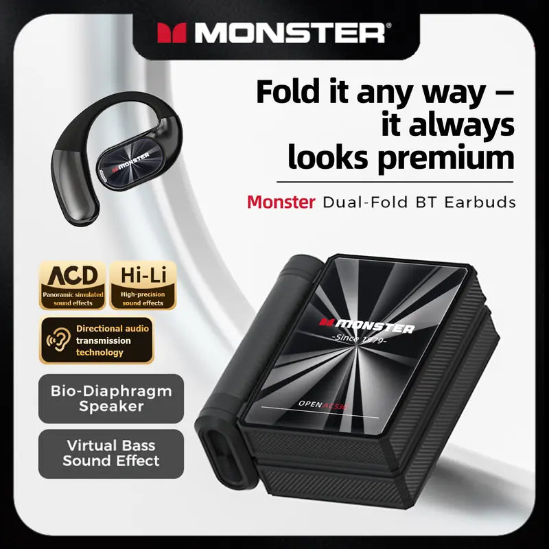 Monster AC530 Dual-Fold Wireless Earbuds - 145H Playtime, Bluetooth 6.0 Headphones