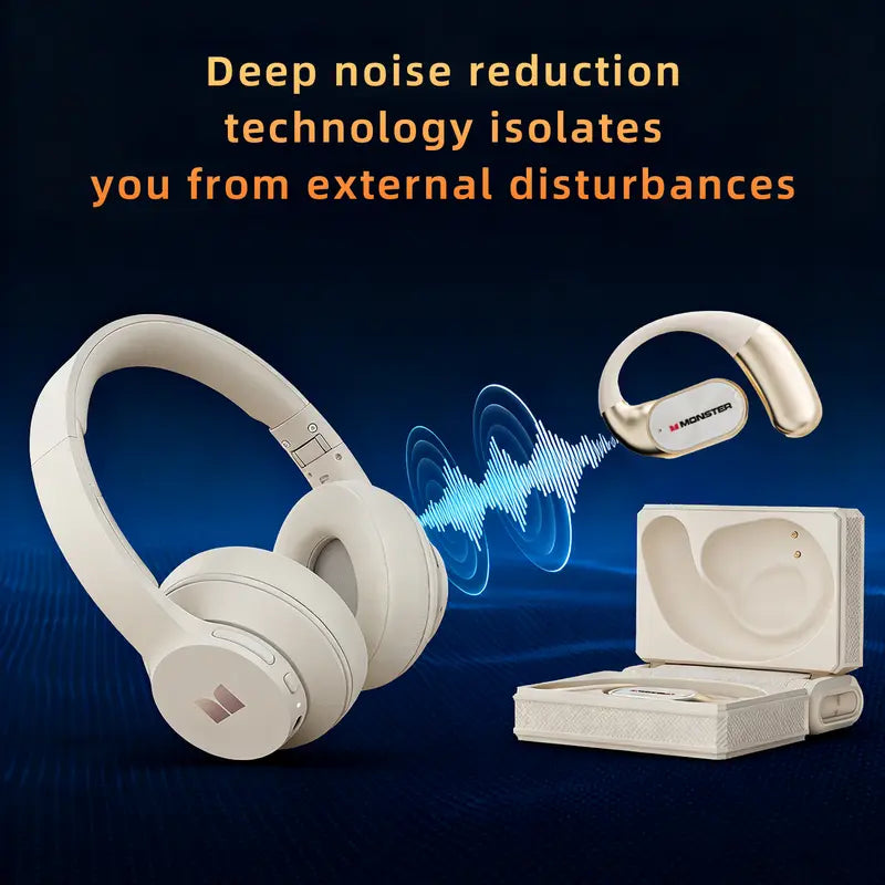Monster Mission 100 Bluetooth Headphones Combo - Over-Ear & Sport Earbuds Set