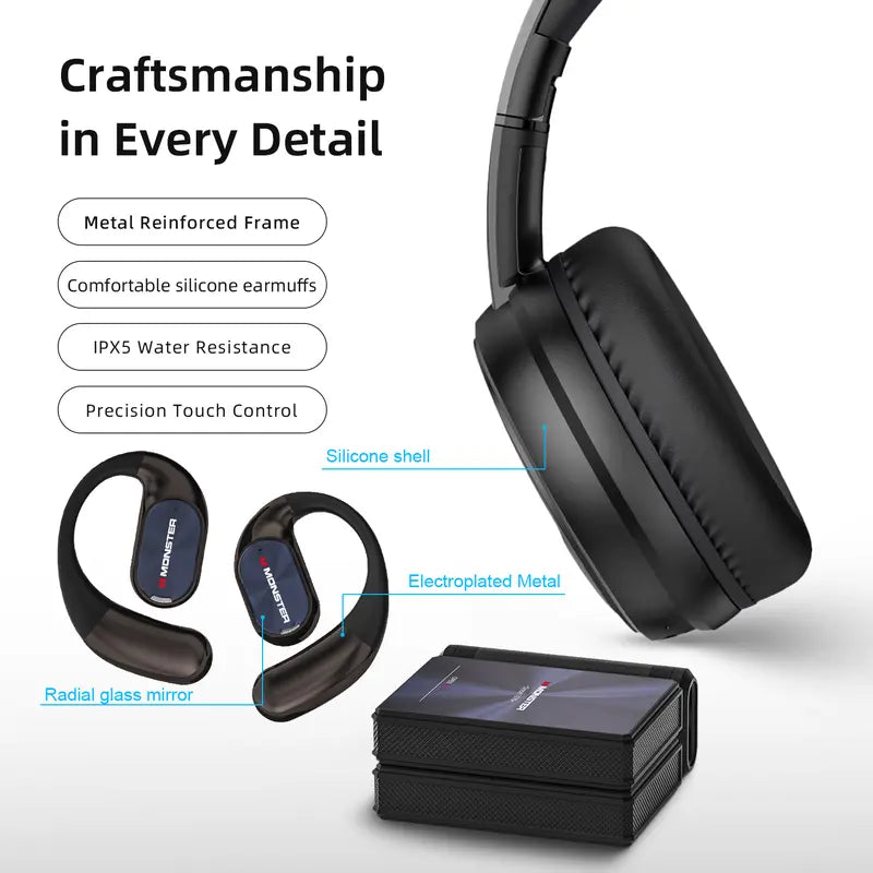 Monster Mission 100 Bluetooth Headphones Combo - Over-Ear & Sport Earbuds Set