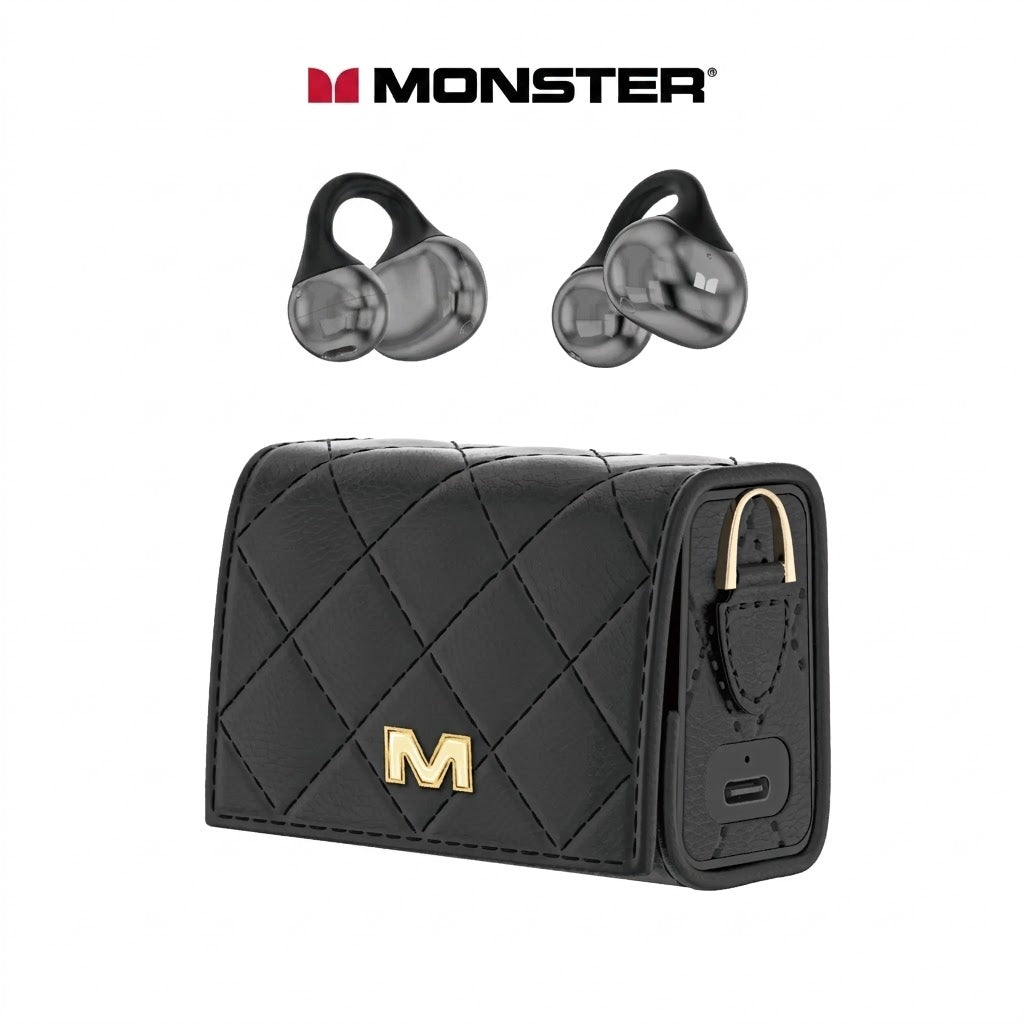 Monster AC739 Open Ear Clip-On Earbuds, Bluetooth 6.0 Wireless Headphones, 100H Playtime & Powerful Bass