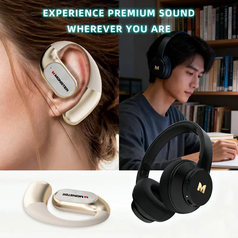 Monster Mission 100 Bluetooth Headphones Combo - Over-Ear & Sport Earbuds Set