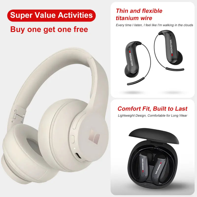 Monster Mission 100 2-in-1 Combo: Over-Ear Headphones & Wireless Earbuds
