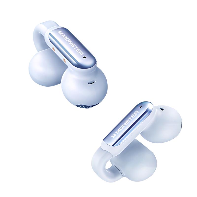 Monster AC601 Clip-On Open Ear Wireless Earbuds - 100H Playtime, Ultra-Light Sport Headphones