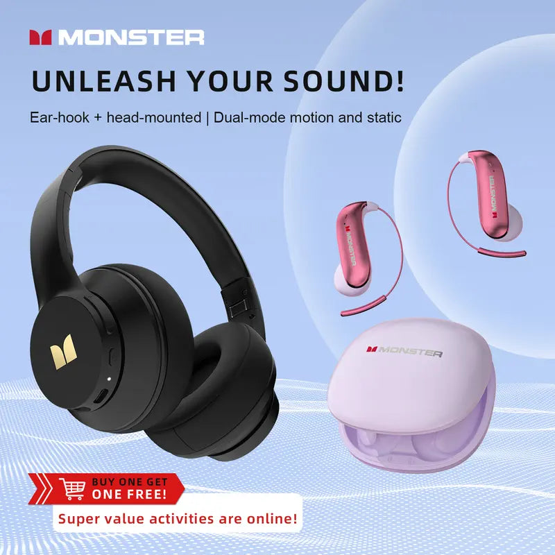 Monster Mission 100 2-in-1 Combo: Over-Ear Headphones & Wireless Earbuds