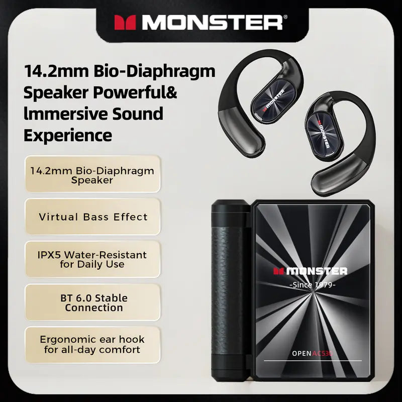 Monster AC530 Dual-Fold Wireless Earbuds - 145H Playtime, Bluetooth 6.0 Headphones