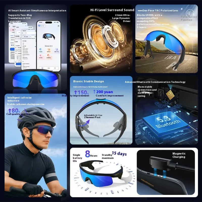 Monster Air 3 AI Smart Glasses - Ultra-Lightweight Wireless Music Sunglasses