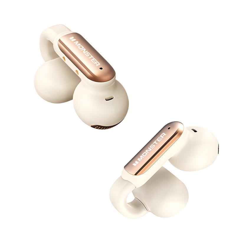 Monster AC601 Clip-On Open Ear Wireless Earbuds - 100H Playtime, Ultra-Light Sport Headphones