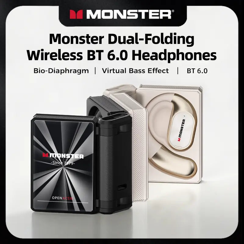 Monster AC530 Dual-Fold Wireless Earbuds - 145H Playtime, Bluetooth 6.0 Headphones