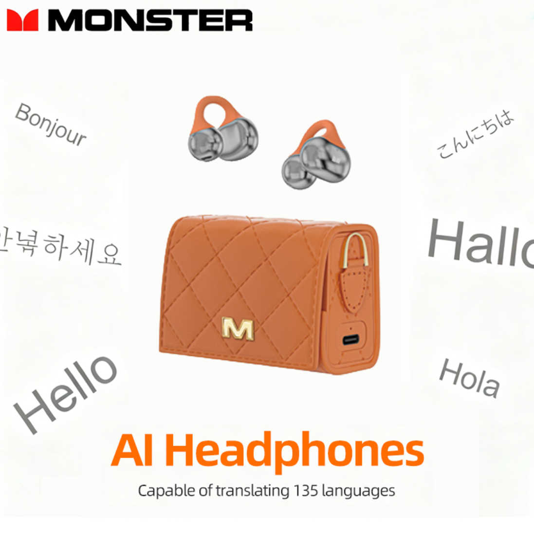 Monster AC739 Open Ear Clip-On Earbuds, Bluetooth 6.0 Wireless Headphones, 100H Playtime & Powerful Bass